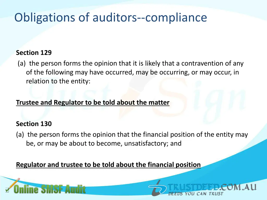 obligations of auditors compliance