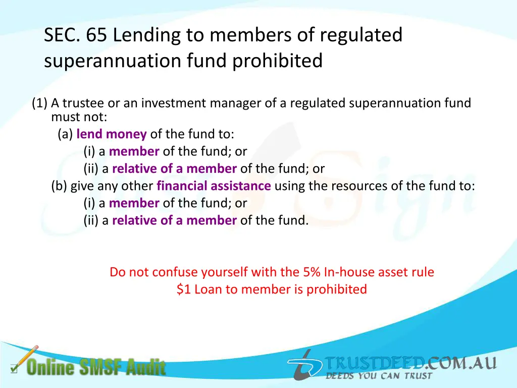 sec 65 lending to members of regulated