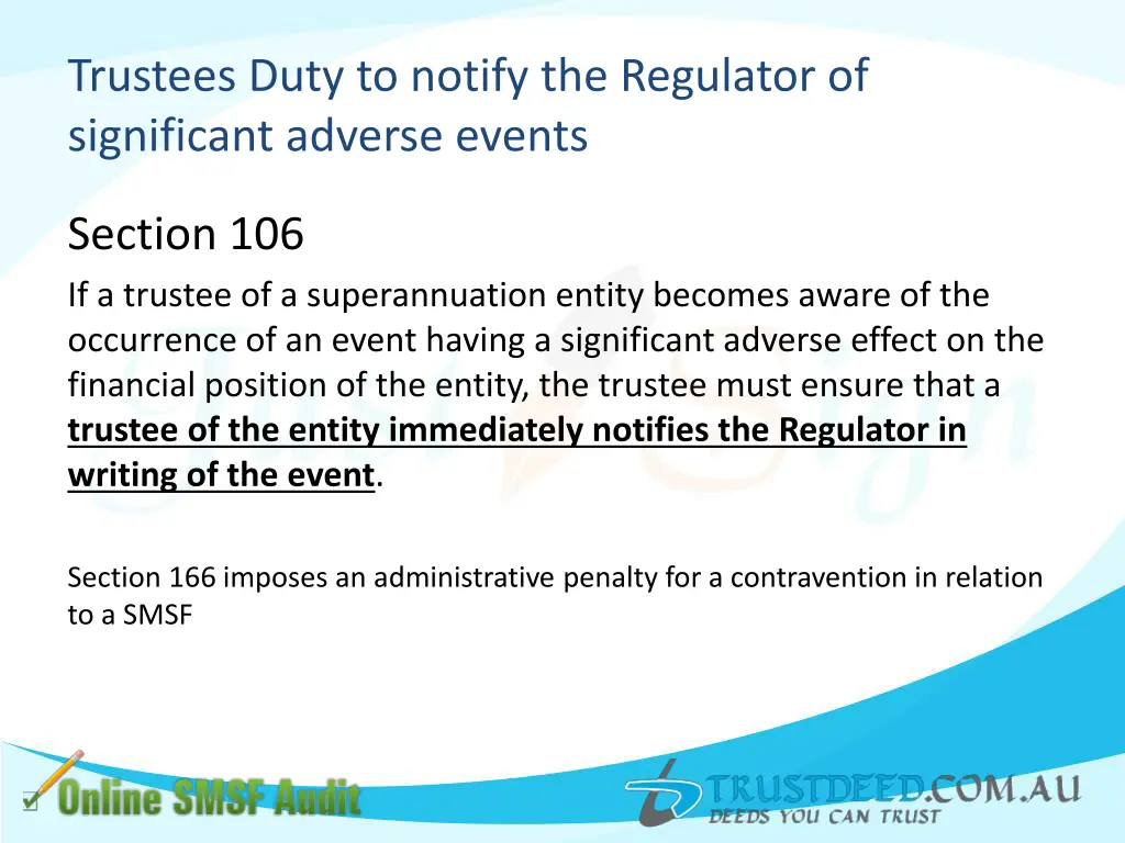 trustees duty to notify the regulator