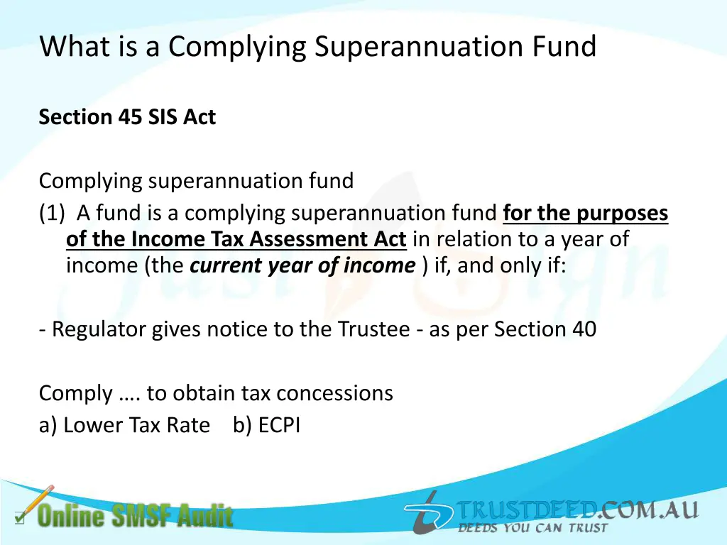what is a complying superannuation fund 1