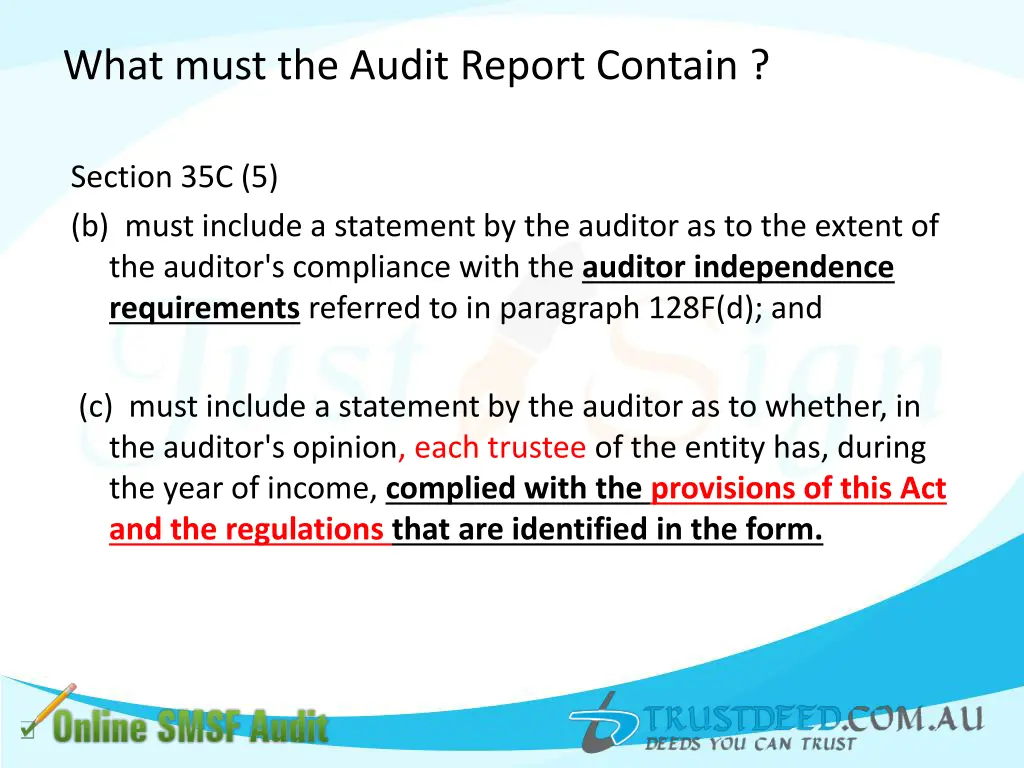 what must the audit report contain