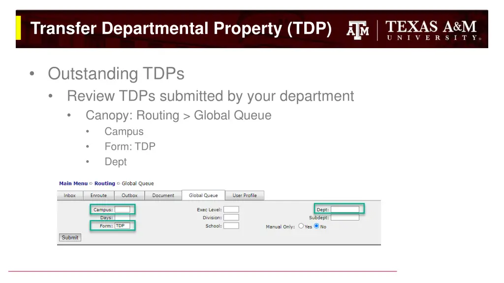 transfer departmental property tdp 2