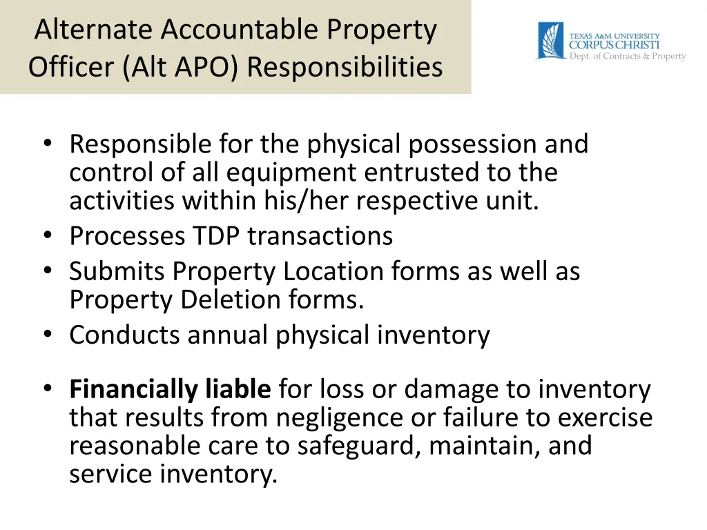 alternate accountable property officer