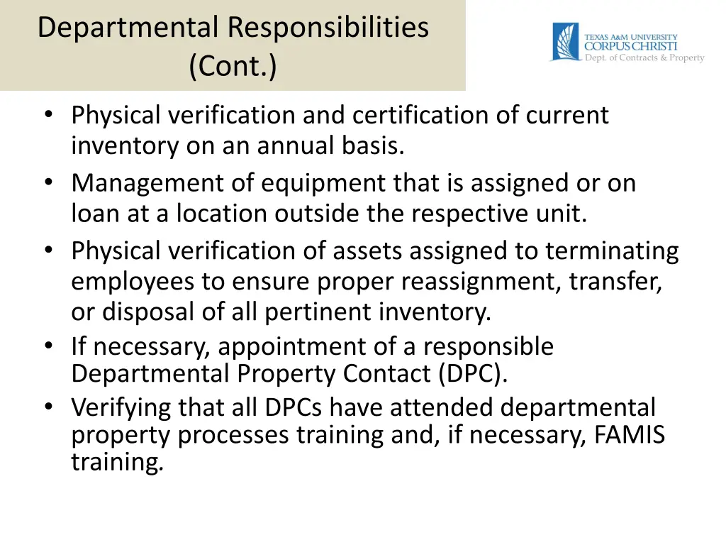 departmental responsibilities cont