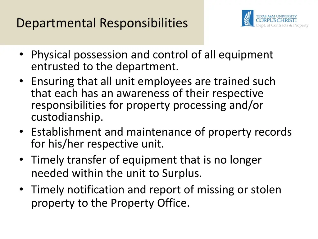 departmental responsibilities