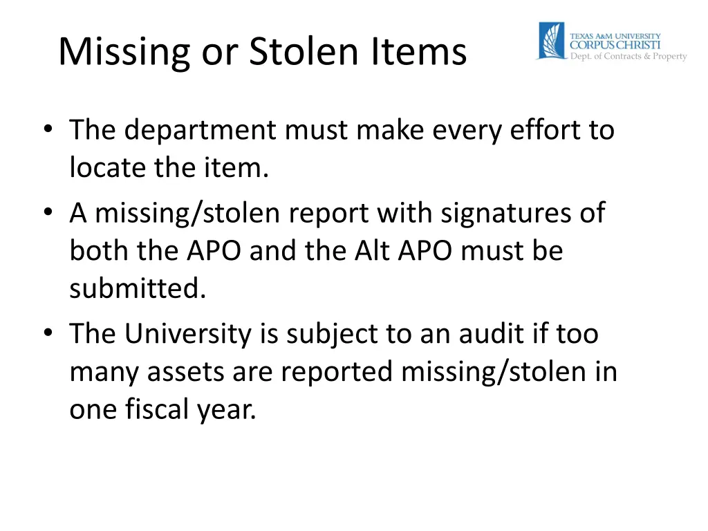 missing or stolen items