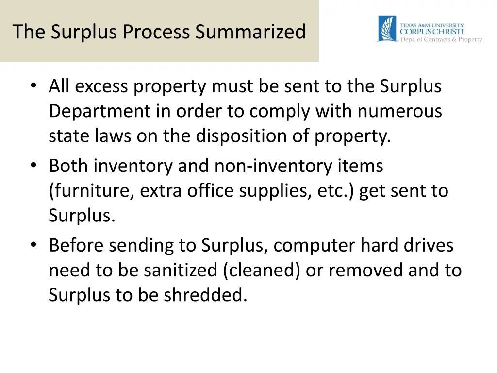the surplus process summarized