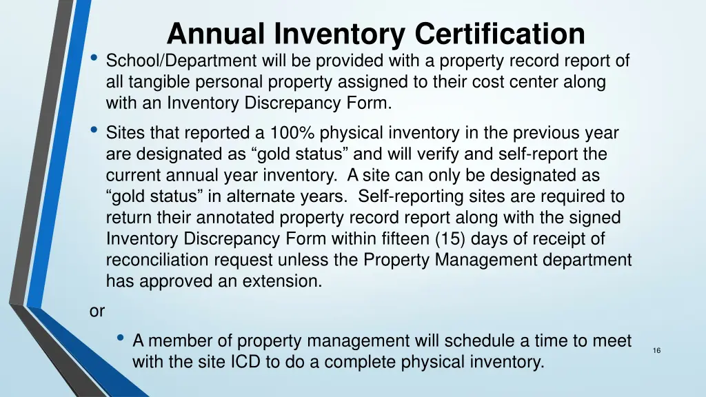 annual inventory certification school department