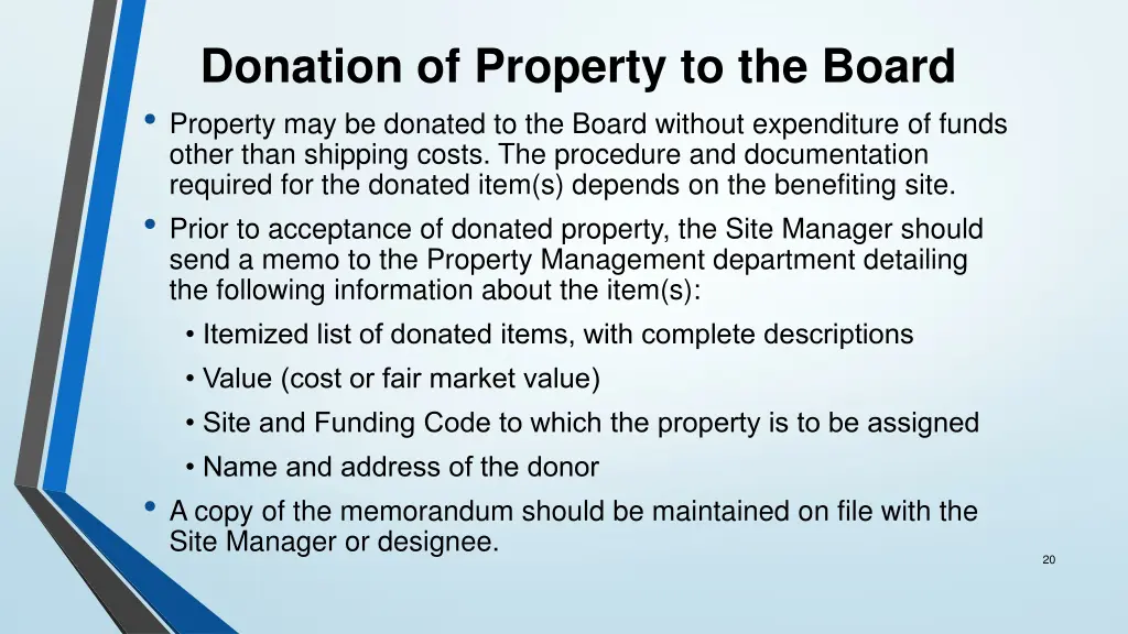 donation of property to the board property