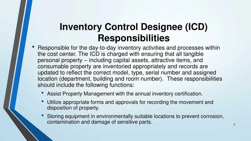 inventory control designee icd responsibilities