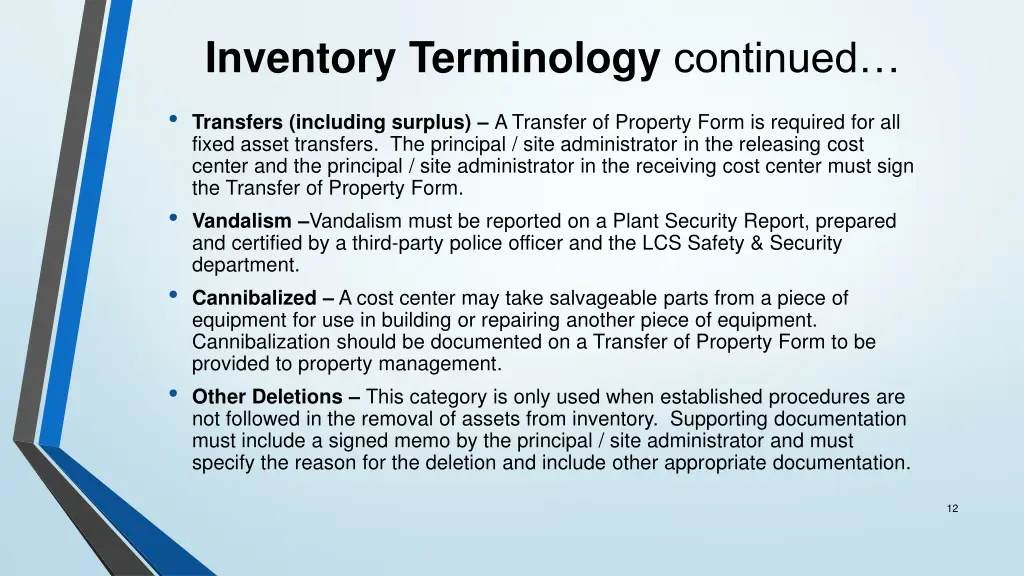 inventory terminology continued