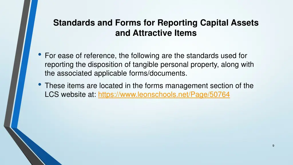 standards and forms for reporting capital assets