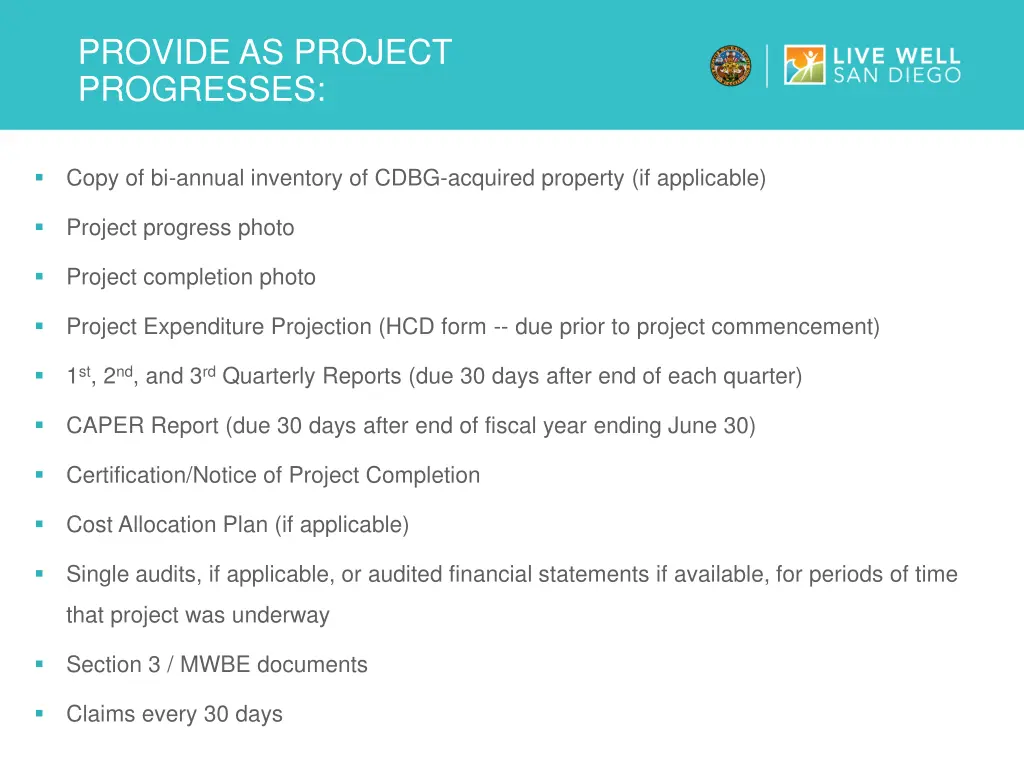 provide as project progresses