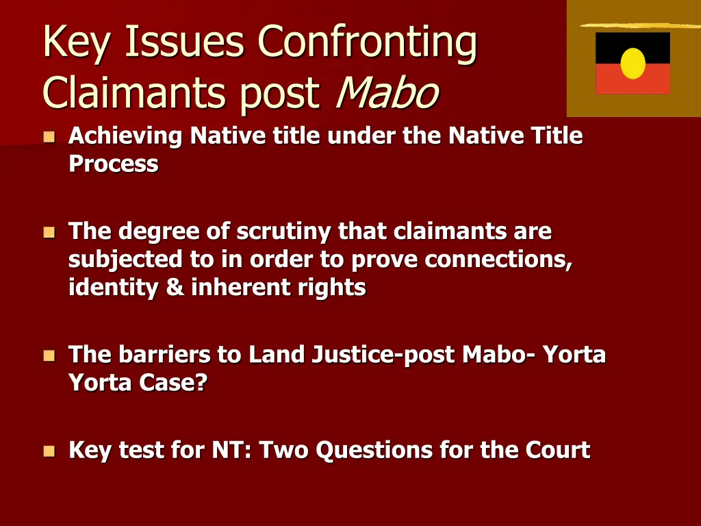 key issues confronting claimants post mabo