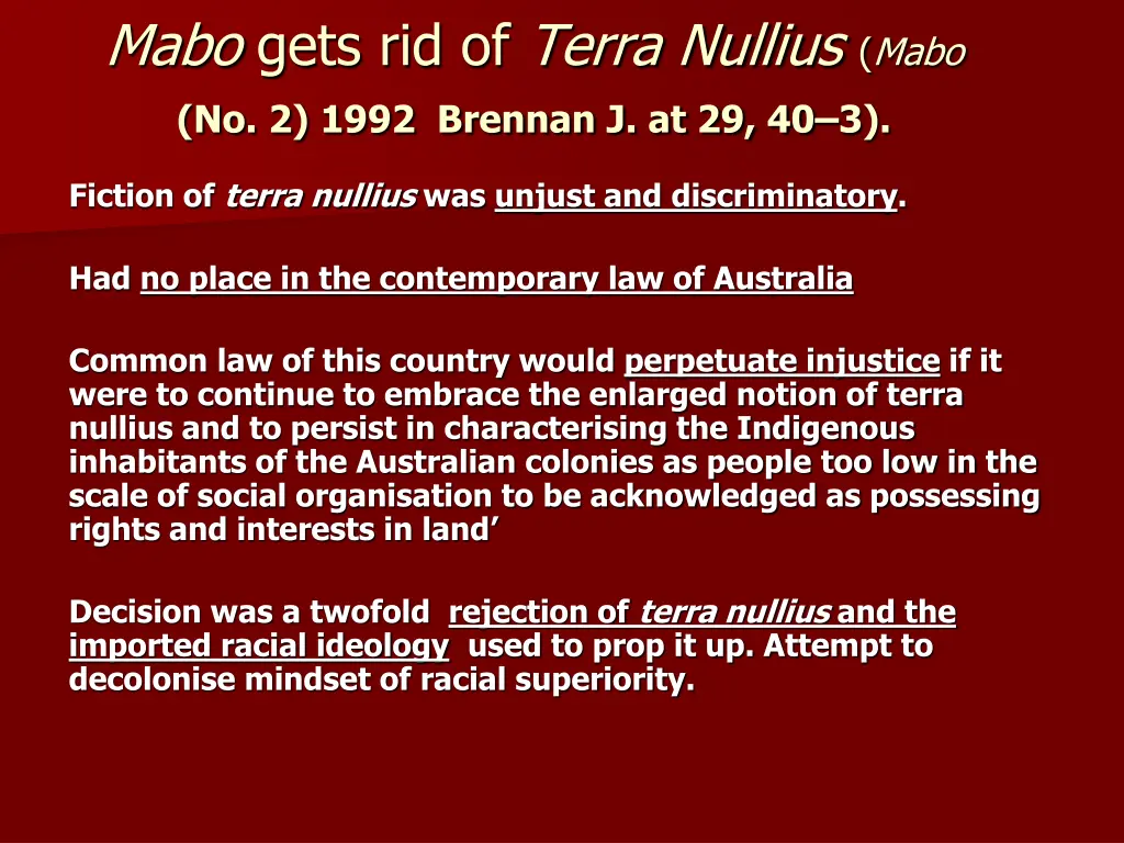 mabo gets rid of terra nullius mabo no 2 1992