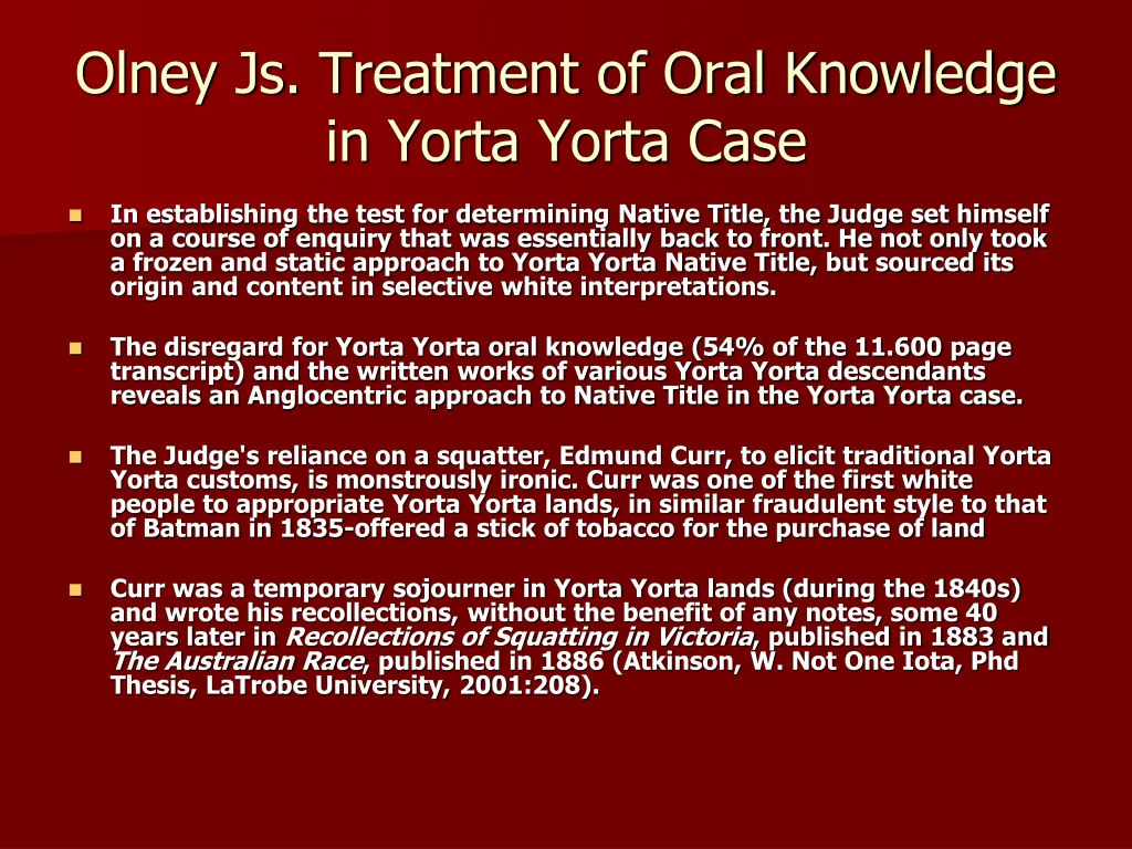 olney js treatment of oral knowledge in yorta