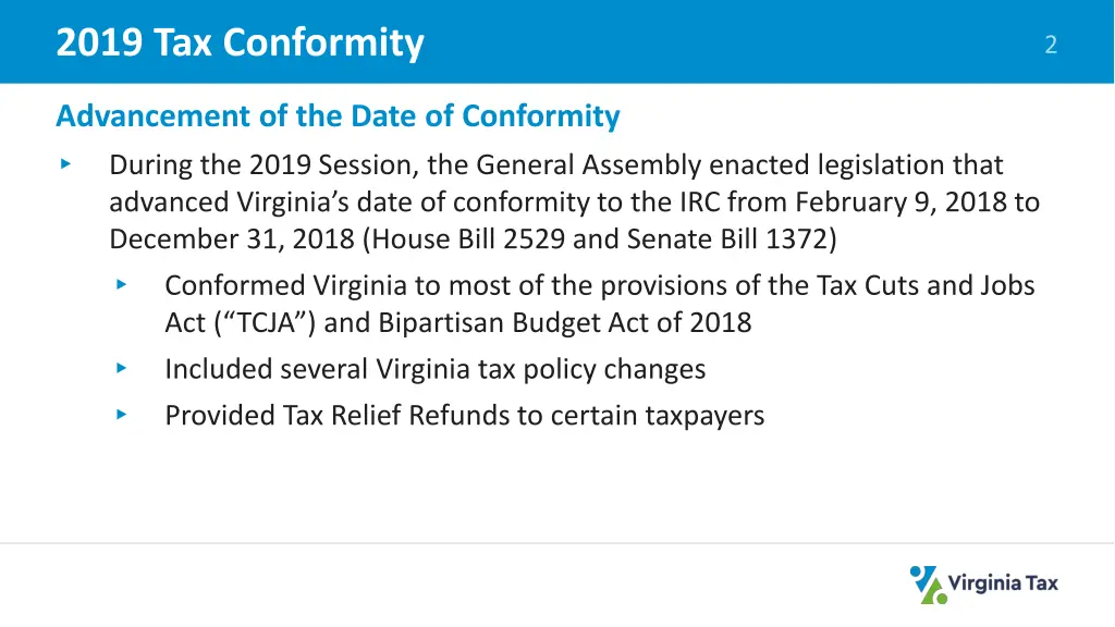 2019 tax conformity