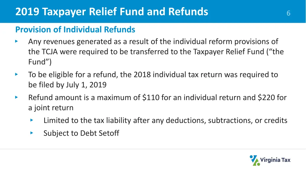 2019 taxpayer relief fund and refunds