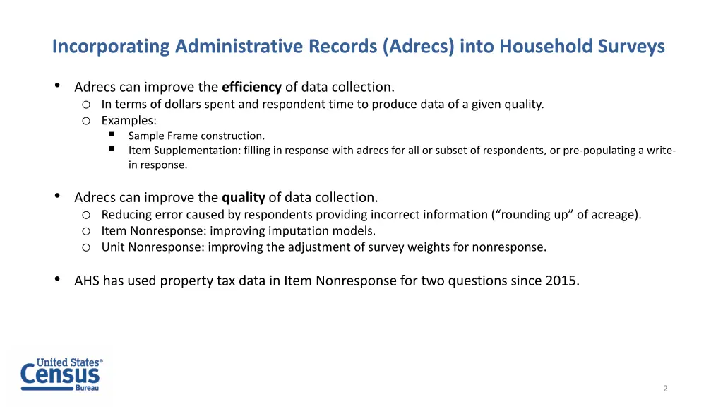 incorporating administrative records adrecs into
