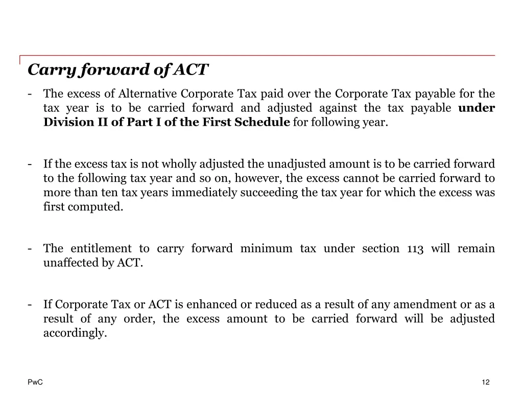carry forward of act