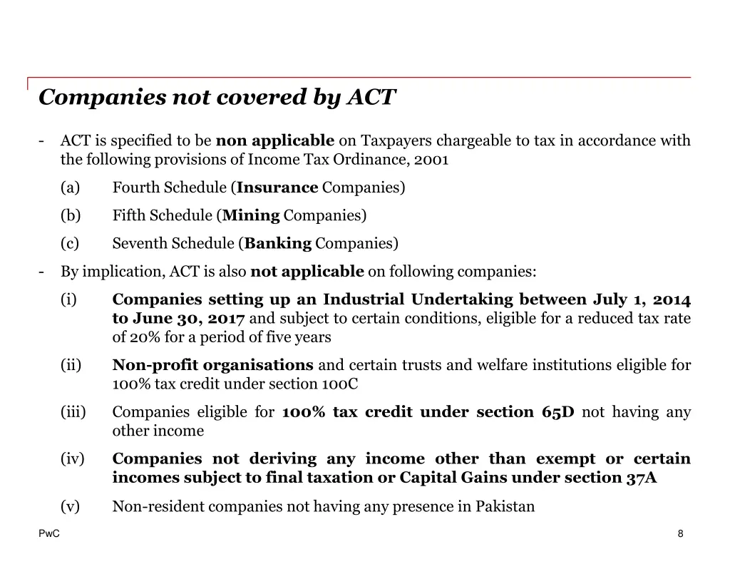 companies not covered by act