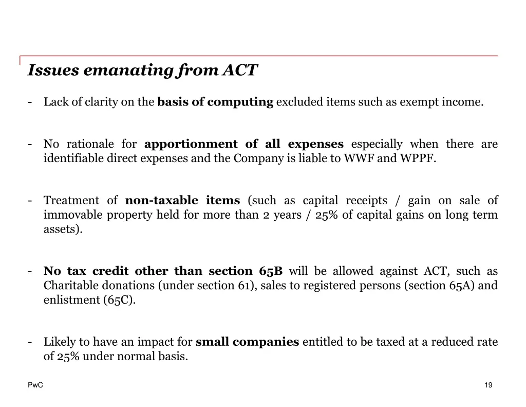 issues emanating from act 1