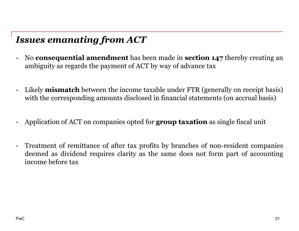issues emanating from act 3