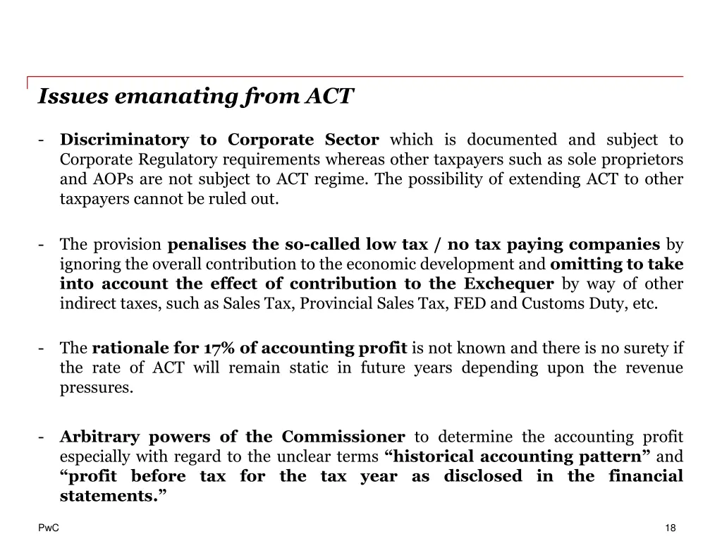 issues emanating from act