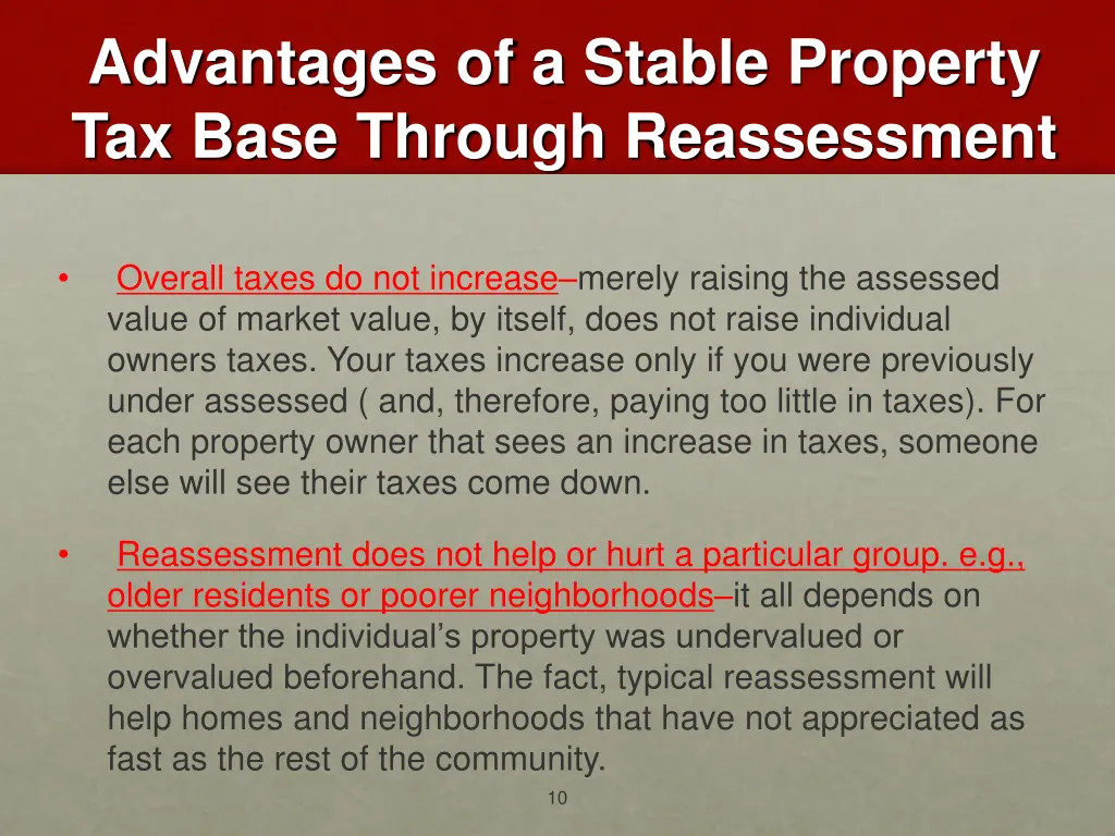 advantages of a stable property tax base through 1