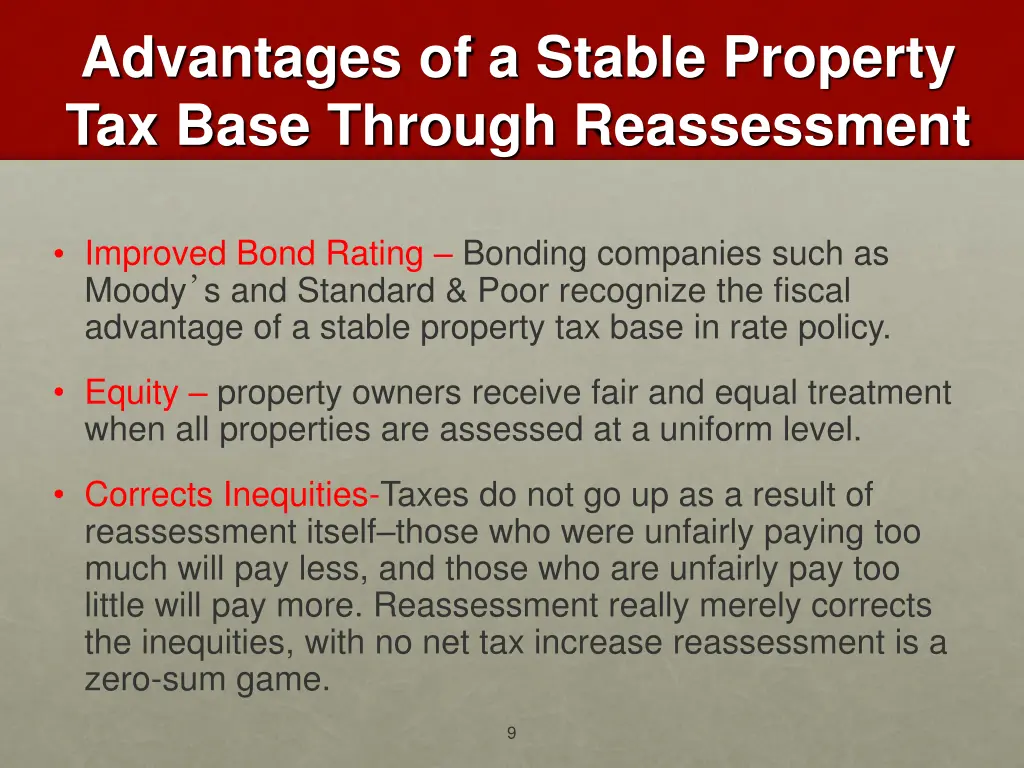advantages of a stable property tax base through