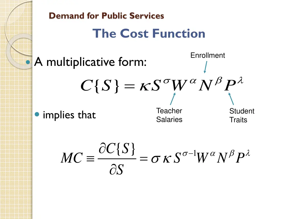 demand for public services the cost function