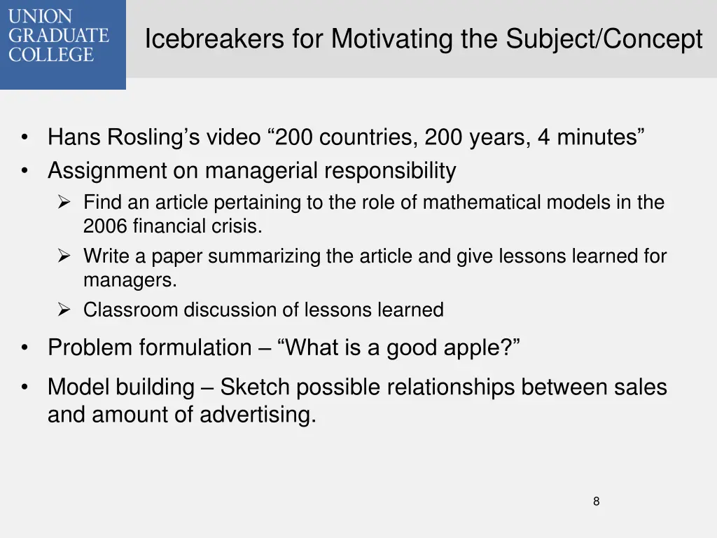 icebreakers for motivating the subject concept