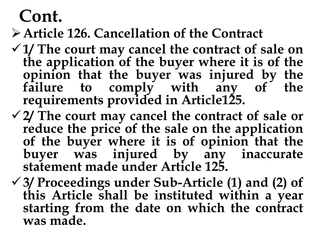 cont article 126 cancellation of the contract