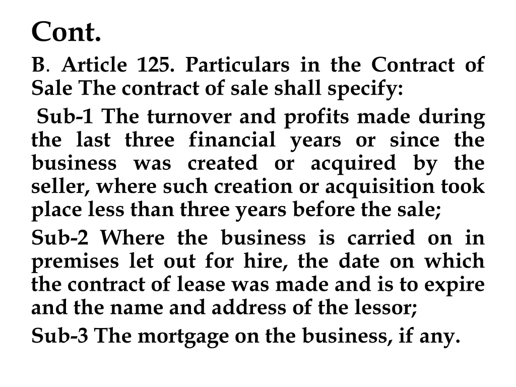 cont b article 125 particulars in the contract