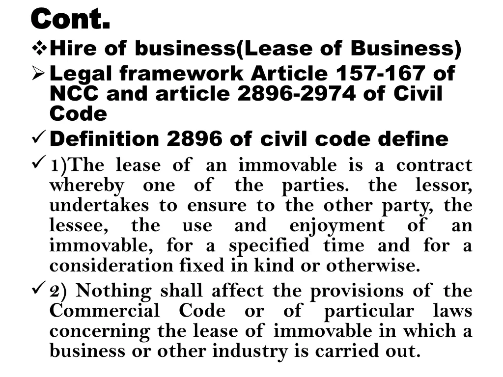 cont cont hire of business lease of business