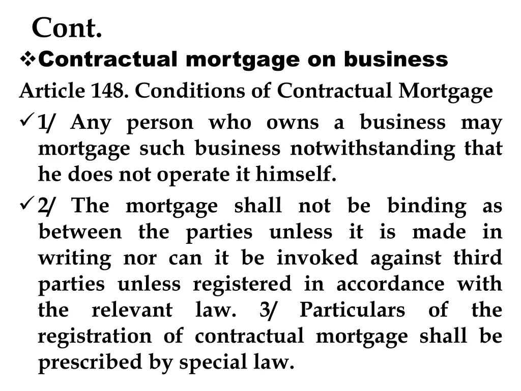 cont contractual mortgage on business article