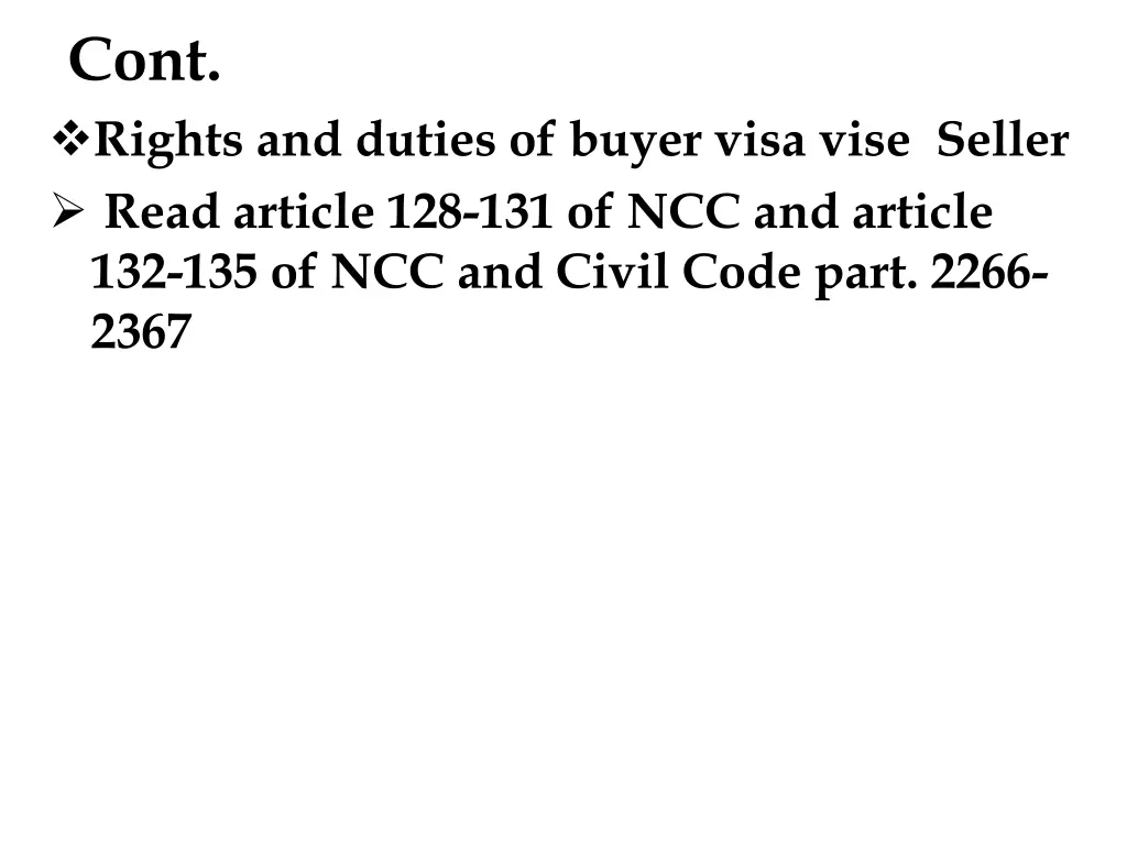 cont rights and duties of buyer visa vise seller