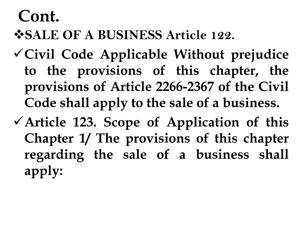 cont sale of a business article 122 civil code