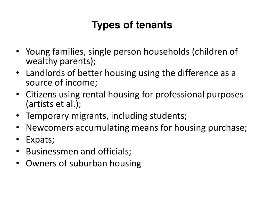 types of tenants