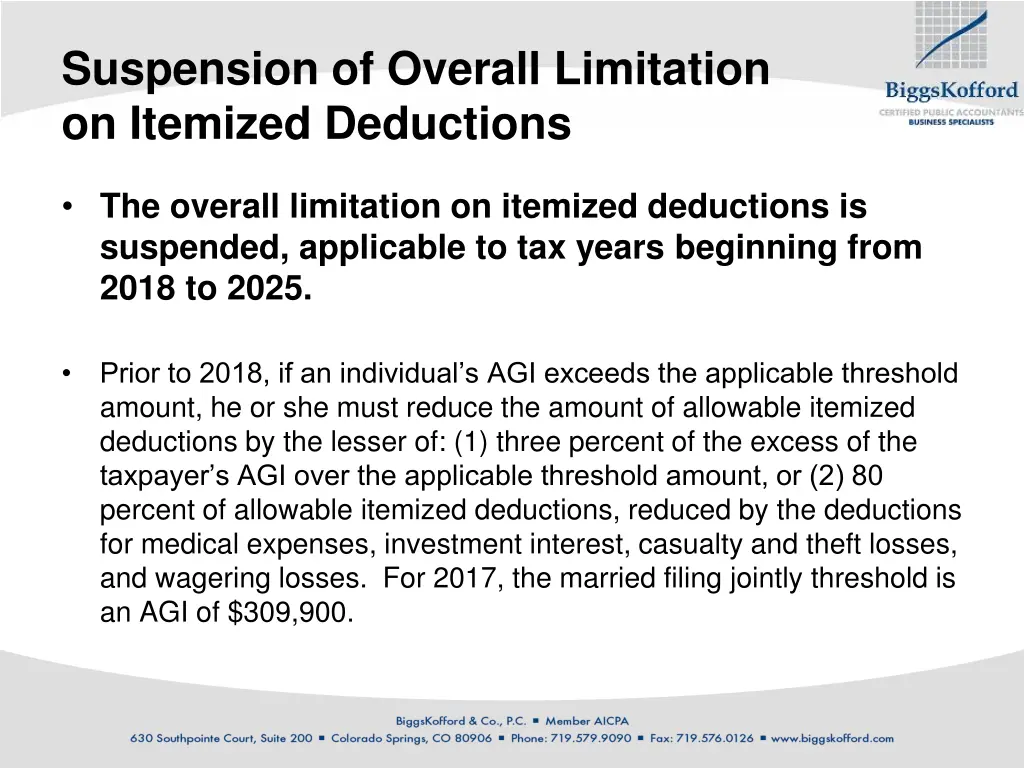 suspension of overall limitation on itemized