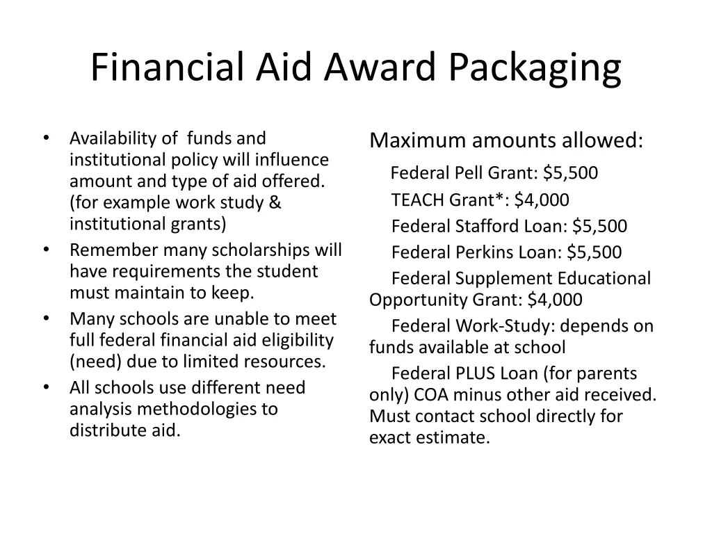 financial aid award packaging