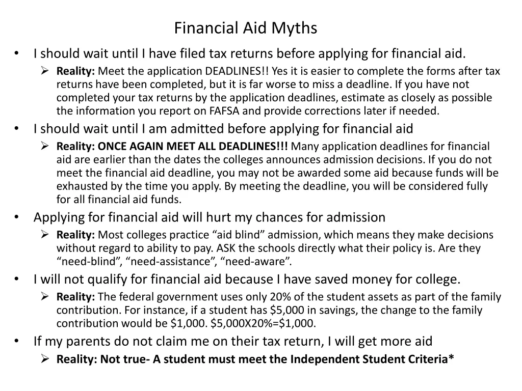 financial aid myths 2