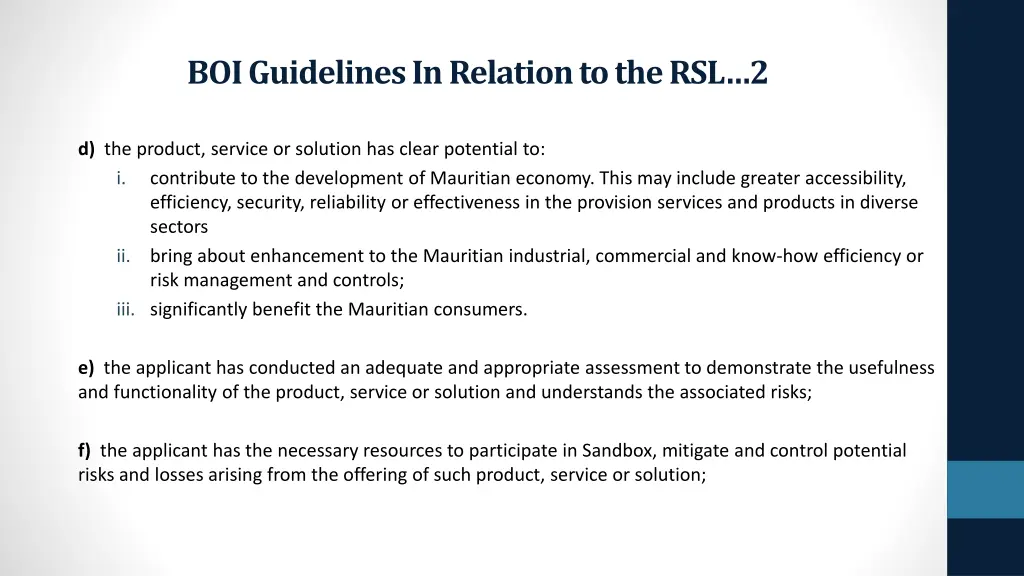 boi guidelines in relation to the rsl 2