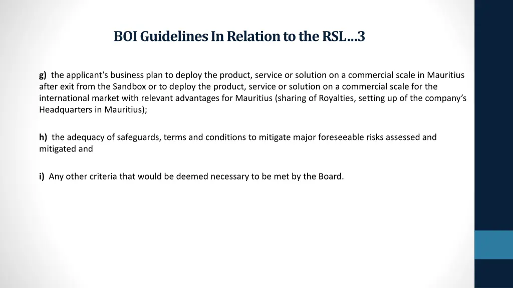 boi guidelines in relation to the rsl 3