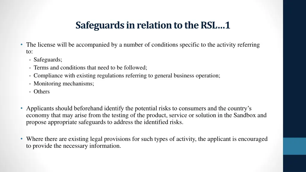 safeguards in relation to the rsl 1