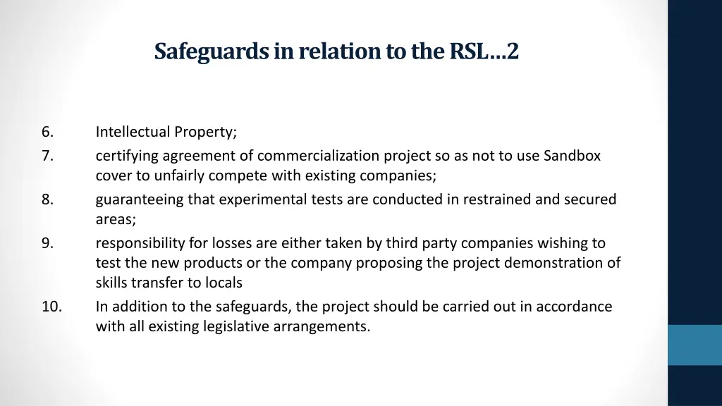 safeguards in relation to the rsl 2 1