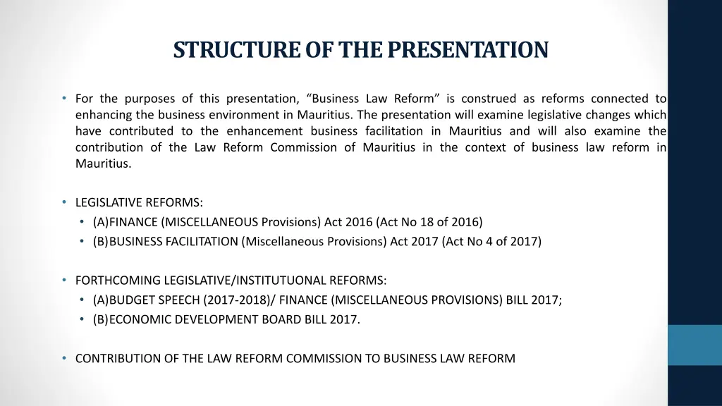 structure of the presentation