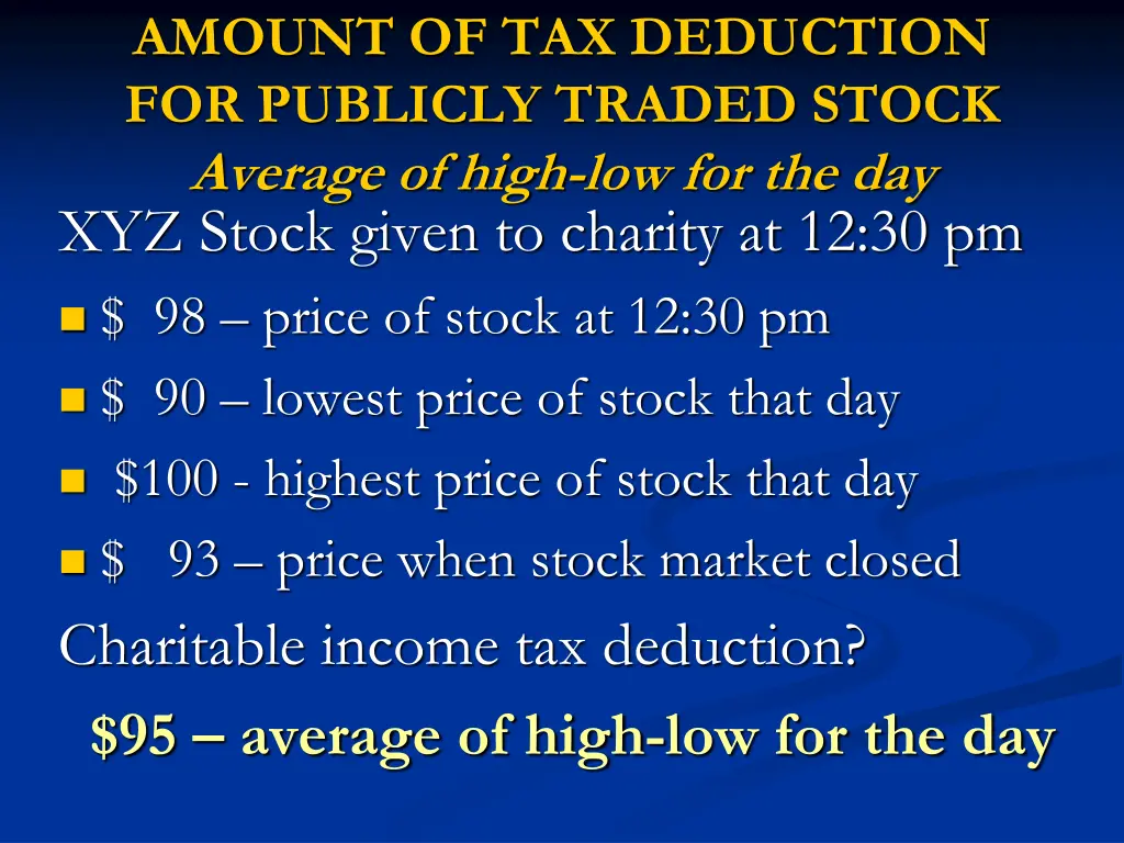 amount of tax deduction for publicly traded stock