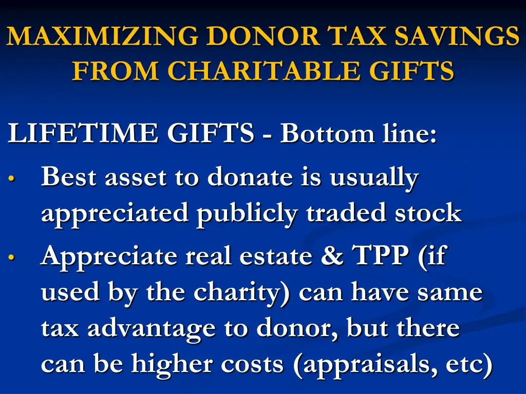 maximizing donor tax savings from charitable gifts 1