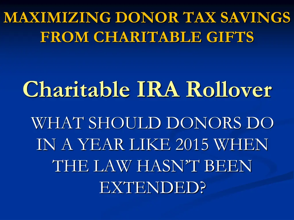 maximizing donor tax savings from charitable gifts 2